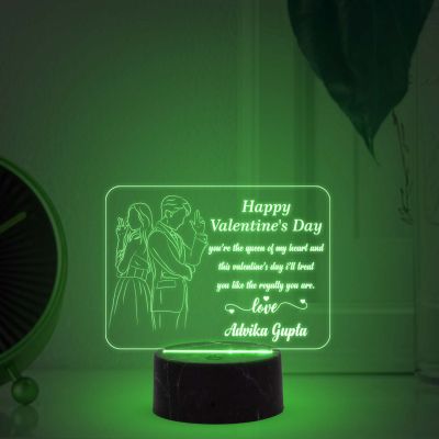 Happy Valentines Day Night Lamp With Multicolored Light Customized with Name Gift for Couple